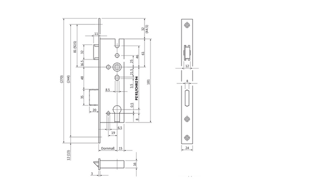 Дверний замок GU BKS 40/92, 270/24x3/8, із защiпкою back set 40 мм