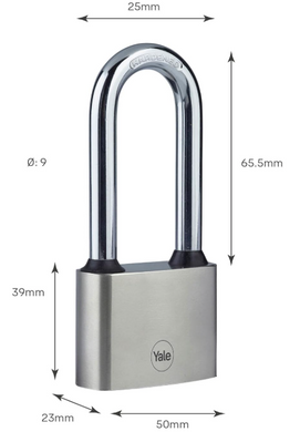 Замок навесной YALE Y112/50/165, &Oslash;скобы 9mm, w=50mm, h=165mm, 3 ключа