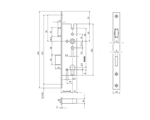 Дверний замок GU BKS 45/92, 245/24x3/8, із защiпкою back set 45 мм