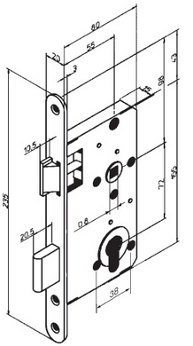 Замок врізний MP lock 4292 UNIV BS55мм 72мм