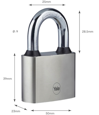 Замок навесной YALE Y112/50/128, &Oslash;скобы 9mm, w=50mm, h=128mm, 3 ключа