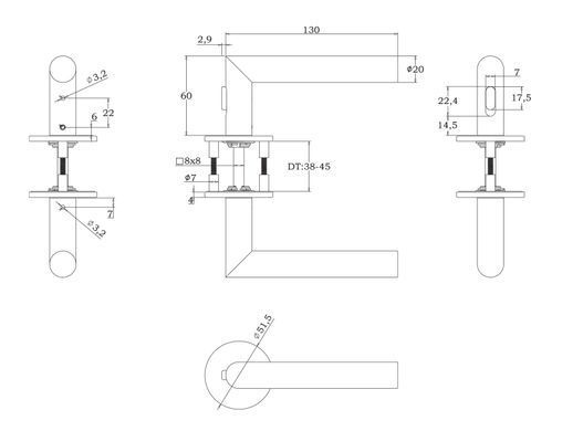 Ручка AKRA Cosmo WC R Lock BK univ, 50-57mm чорний
