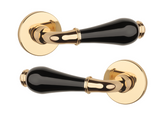 Дверная ручка APRILE DIANELLA R 7S AS полированное золото/черная керамика LG/BLACK CERAMICS(тонкая розетка)