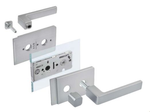 Комплект AGB Vitra B99970.01.01 (ручка+замок) для стеклянных дверей под WC, анодированное серебро