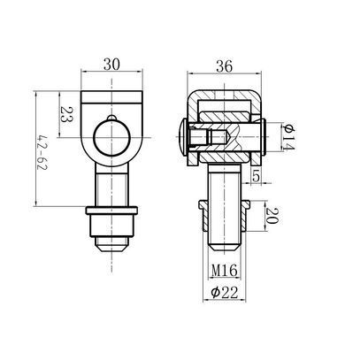 M16, L=42-62 HR петля для зварювання регульована сталева