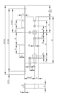 Дверний замок GU BKS 25/92, 270/24x3/8, із защiпкою back set 25 мм